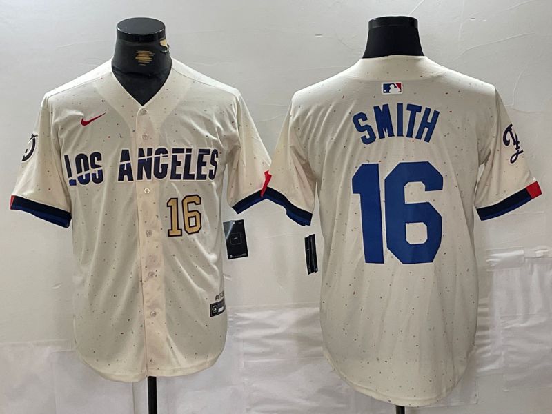 Men Los Angeles Dodgers #16 Smith Cream Fashion Nike Game MLB Jersey style 4